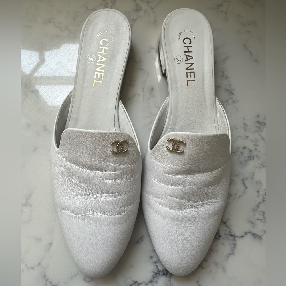 White CHANEL mules - size 42